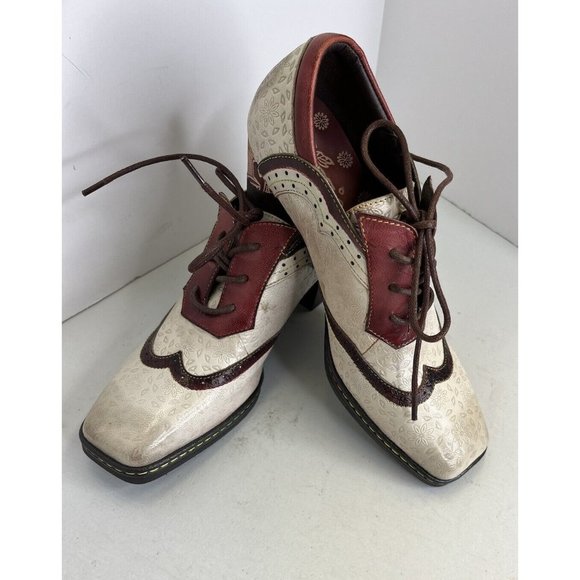 SOFFIA LEATHER FLORAL EMBOSSED ADELE LOW HEEL OXFORD SHOES Womens Size 5.5 EU 36 - Picture 1 of 14
